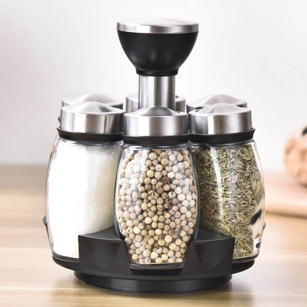 Smart Rotating Stainless Steel Glass Seasoning Set - MaviGadget