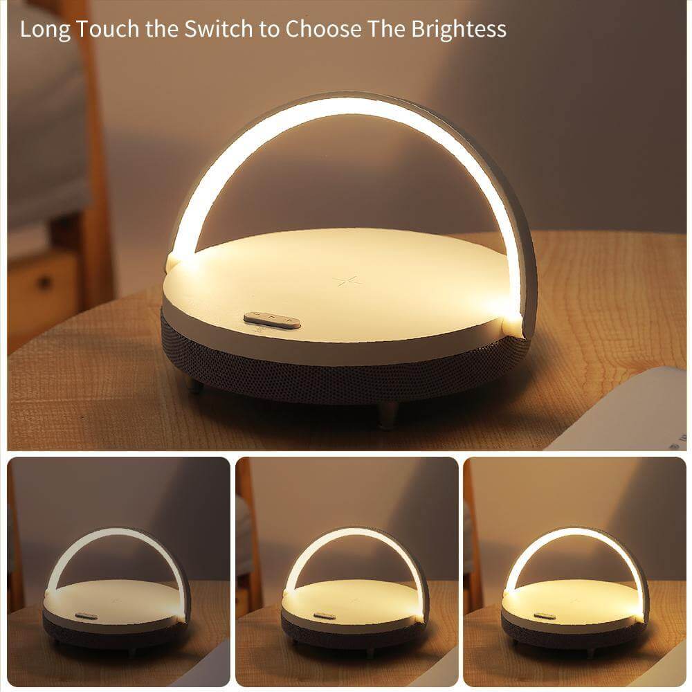 Wooden Base Wireless Charger Speaker Table Lamp - MaviGadget