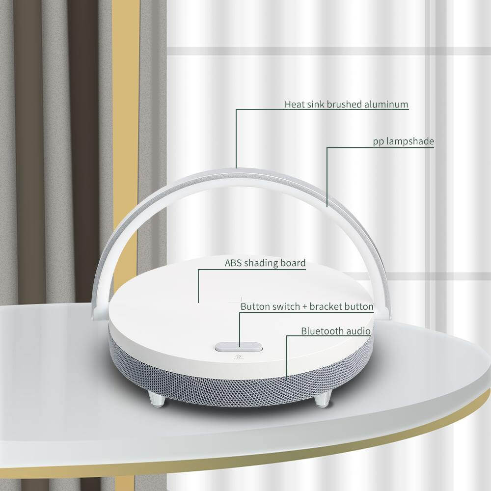 Wooden Base Wireless Charger Speaker Table Lamp - MaviGadget