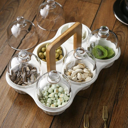 Ceramic Glass Lid Snack Plate - MaviGadget