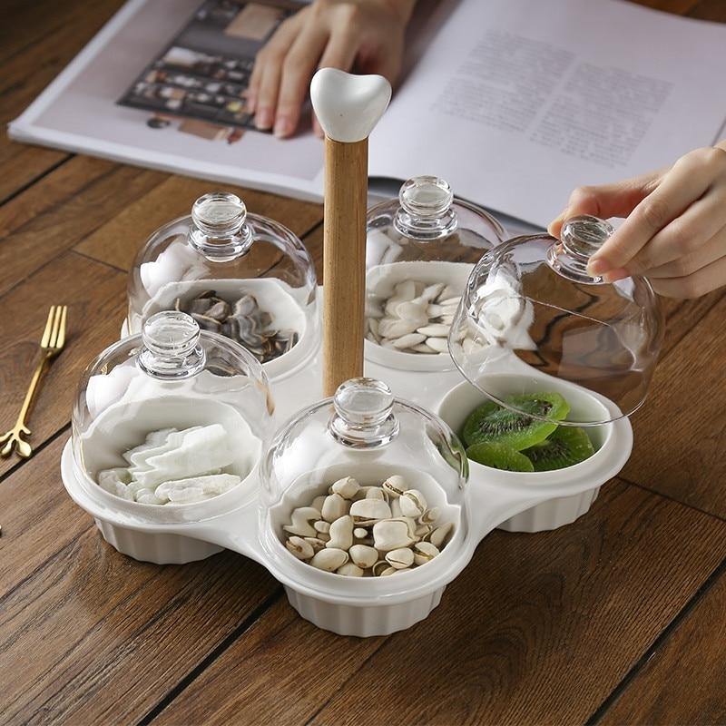 Ceramic Glass Lid Snack Plate - MaviGadget