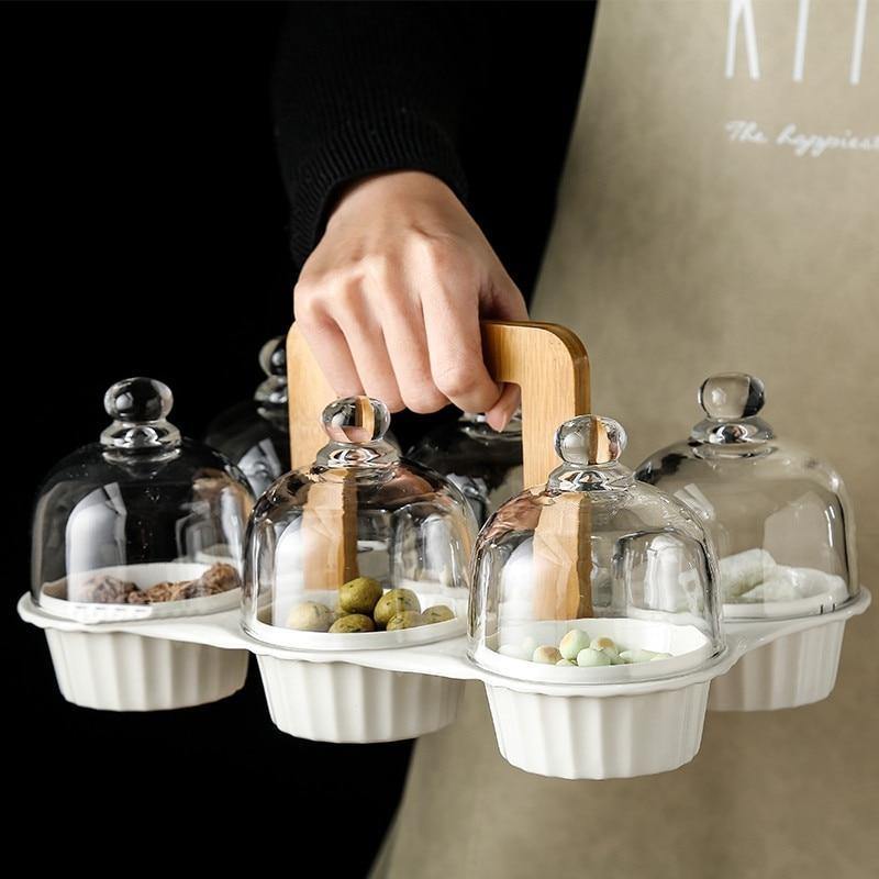 Ceramic Glass Lid Snack Plate - MaviGadget
