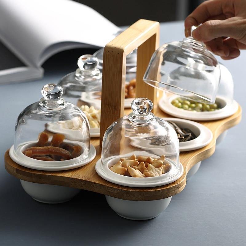 Ceramic Glass Lid Snack Plate - MaviGadget