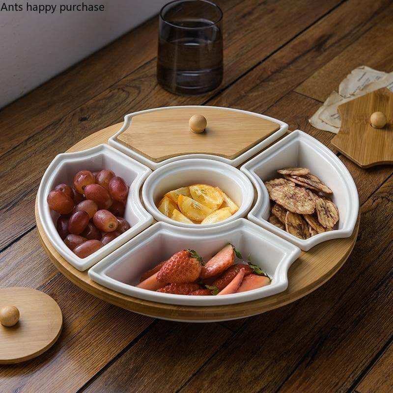 Five Grid Rotating Ceramic Breakfast Platter - MaviGadget