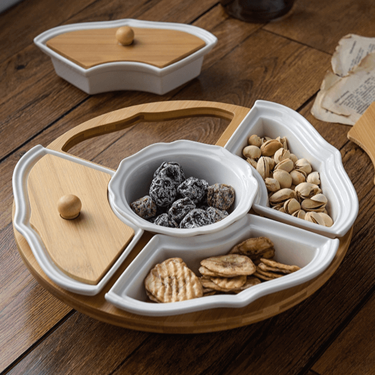 Five Grid Rotating Ceramic Breakfast Platter - MaviGadget