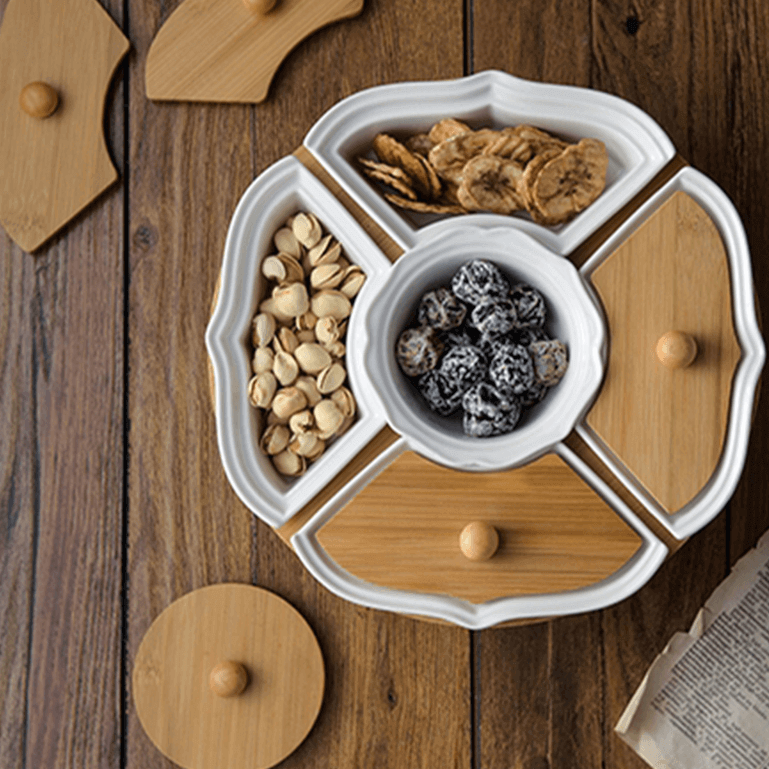 Five Grid Rotating Ceramic Breakfast Platter - MaviGadget