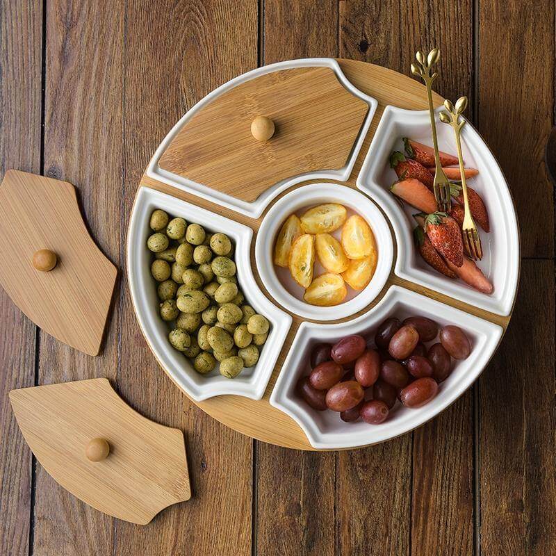 Five Grid Rotating Ceramic Breakfast Platter - MaviGadget