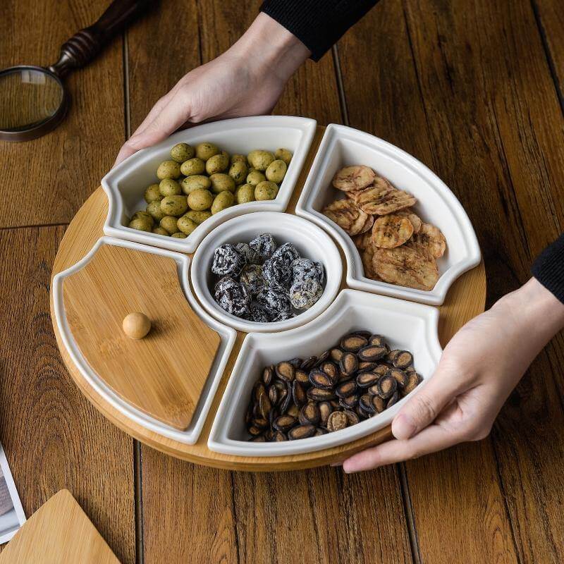 Five Grid Rotating Ceramic Breakfast Platter - MaviGadget