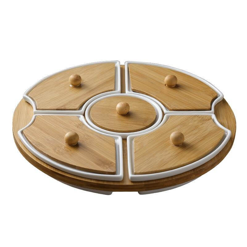 Five Grid Rotating Ceramic Breakfast Platter - MaviGadget