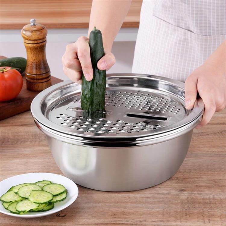 3in1 Stainless Steel Vegetable Slicer with Drain Basket - MaviGadget
