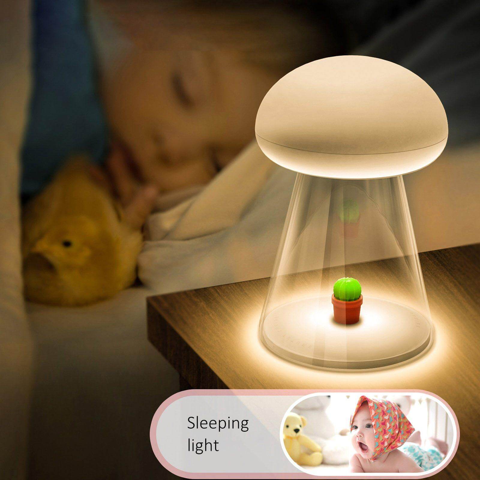Rechargeable White Cactus USB Mushroom Night Lamp - MaviGadget