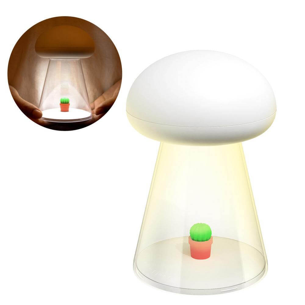 Rechargeable White Cactus USB Mushroom Night Lamp - MaviGadget