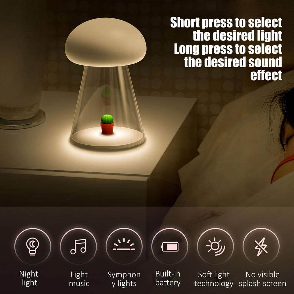Rechargeable White Cactus USB Mushroom Night Lamp - MaviGadget