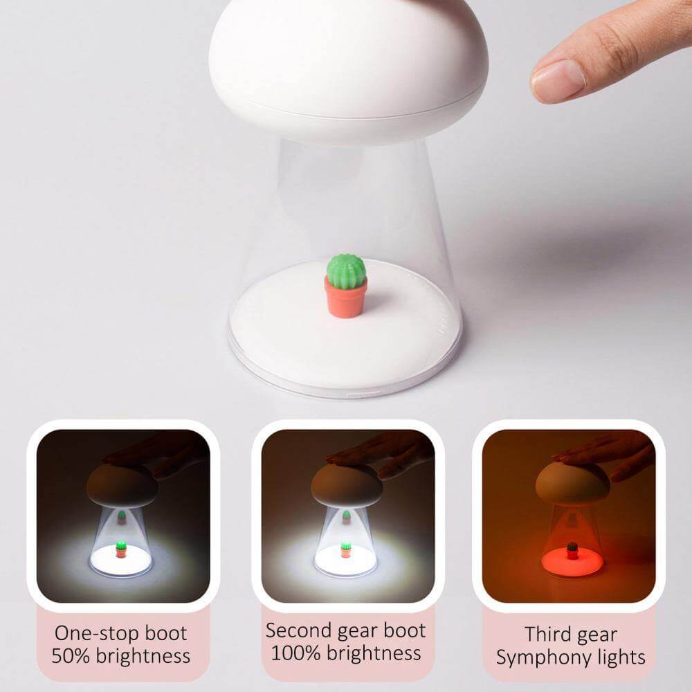Rechargeable White Cactus USB Mushroom Night Lamp - MaviGadget