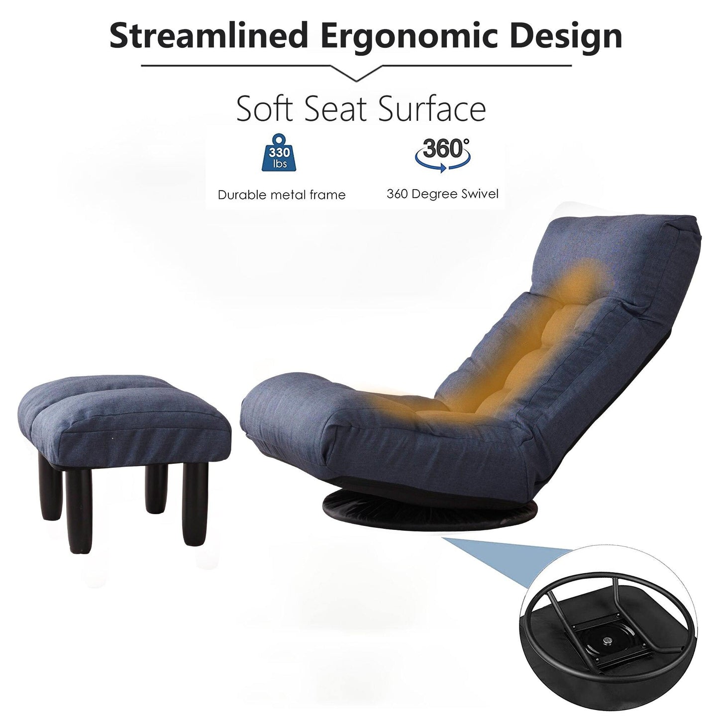 Multi-Functional Reclining Single Floor Chair with Ottoman - MaviGadget