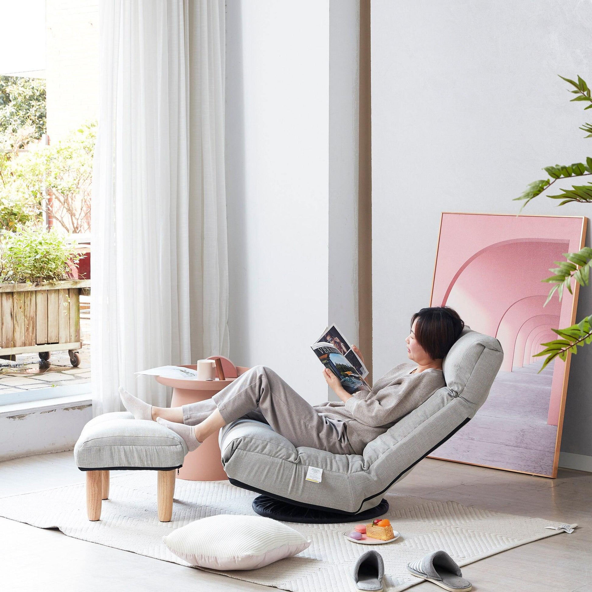 Multi-Functional Reclining Single Floor Chair with Ottoman - MaviGadget