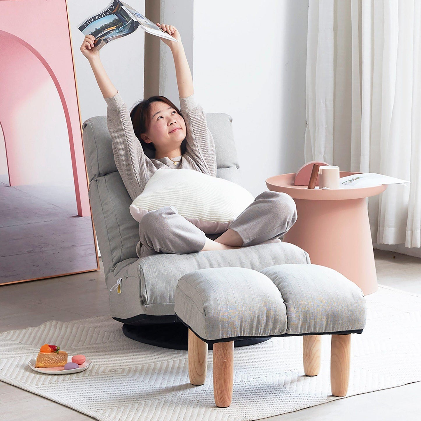 Multi-Functional Reclining Single Floor Chair with Ottoman - MaviGadget