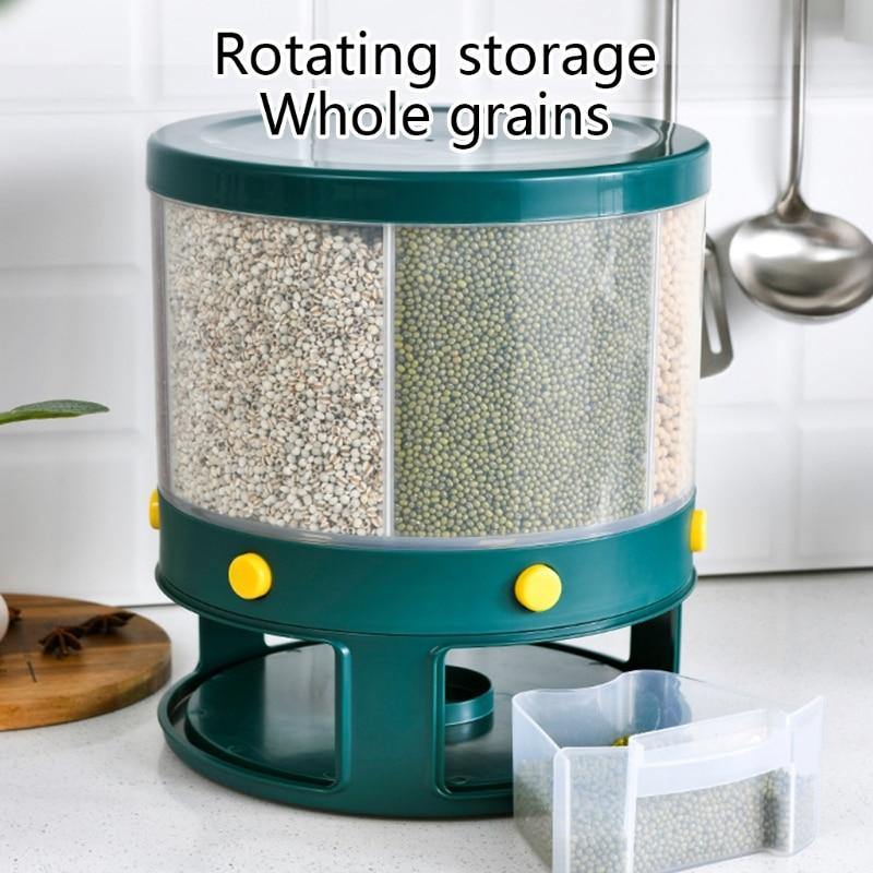 6 Grid Rotating Rice Storage Box Dispenser - MaviGadget