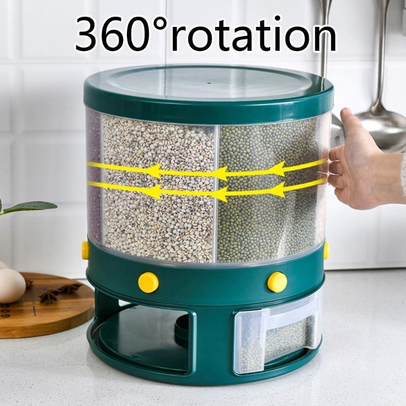 6 Grid Rotating Rice Storage Box Dispenser - MaviGadget