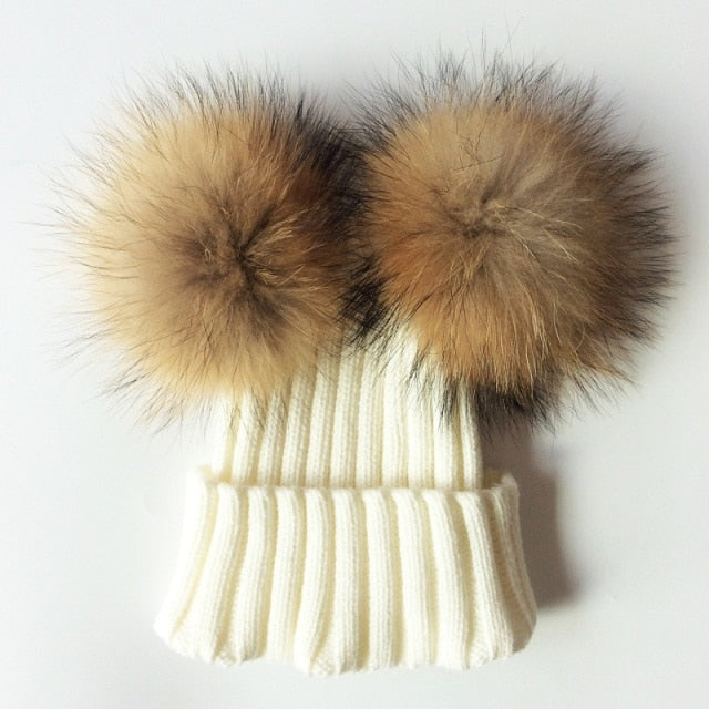 Baby Girl Hat Raccon Fur Two Ball Caps For Baby - MaviGadget