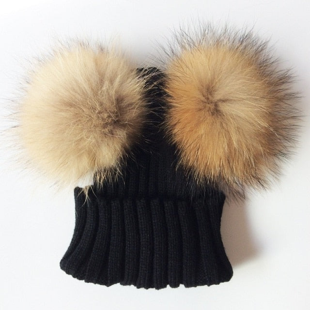 Baby Girl Hat Raccon Fur Two Ball Caps For Baby - MaviGadget