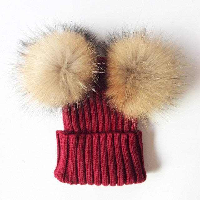 Baby Girl Hat Raccon Fur Two Ball Caps For Baby - MaviGadget