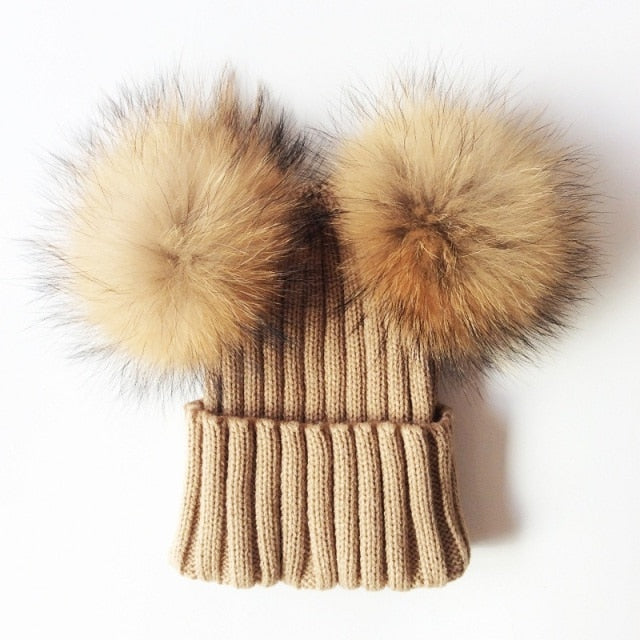 Baby Girl Hat Raccon Fur Two Ball Caps For Baby - MaviGadget