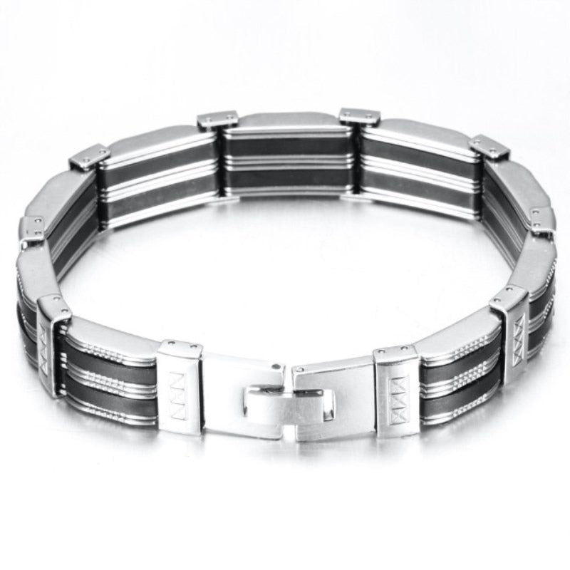 Luxury Black Silicone Stainless Steel Bracelet Men - MaviGadget