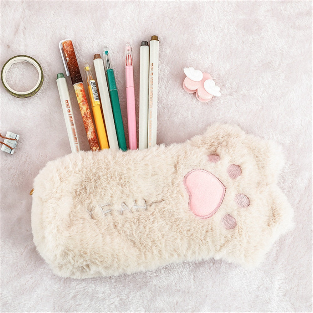 Cute Cat Paw Plush Pencil Bag