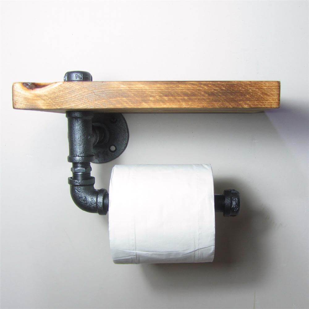 Wooden Urban Industrial Wall Mount Holder  with Roller - MaviGadget