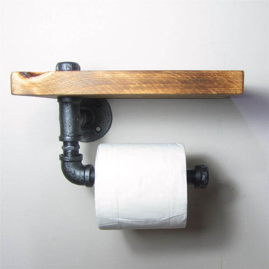 Wooden Urban Industrial Wall Mount Holder  with Roller - MaviGadget