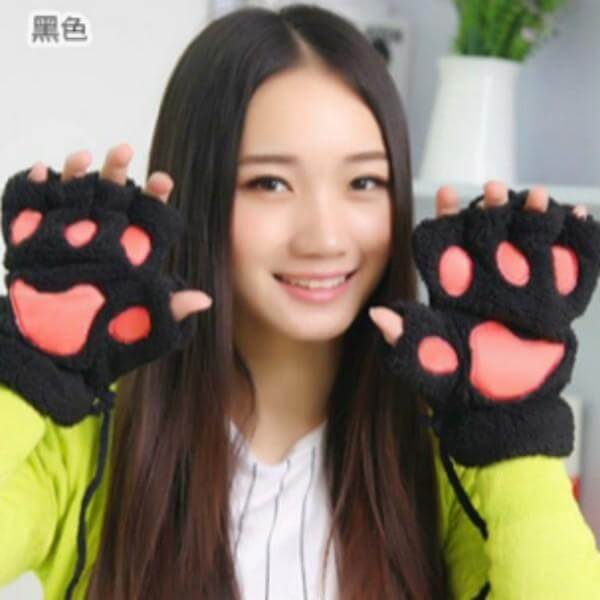 Ladies Winter Fingerless Bear Paw Gloves - MaviGadget
