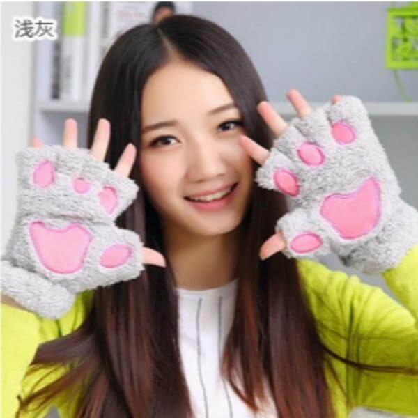 Ladies Winter Fingerless Bear Paw Gloves - MaviGadget