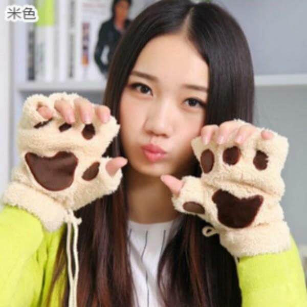 Ladies Winter Fingerless Bear Paw Gloves - MaviGadget