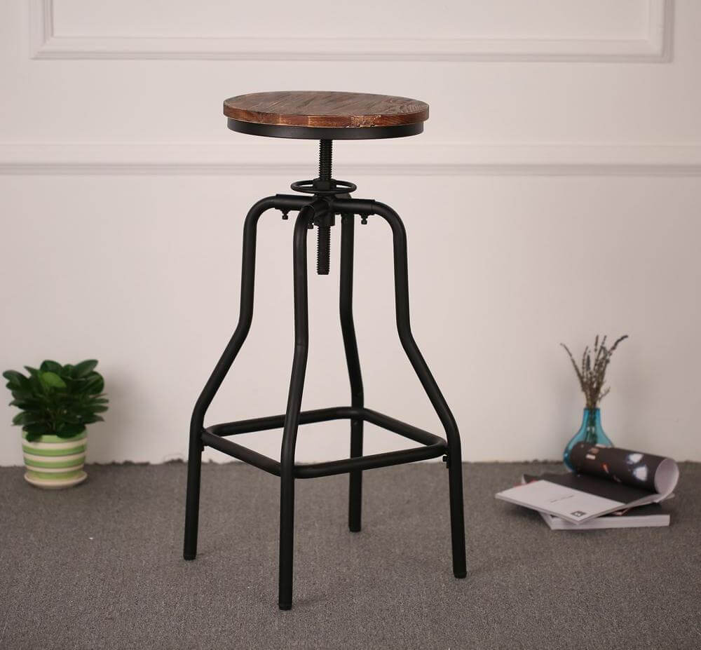 Natural Pinewood Height Adjustable Swivel Bar Stool - MaviGadget