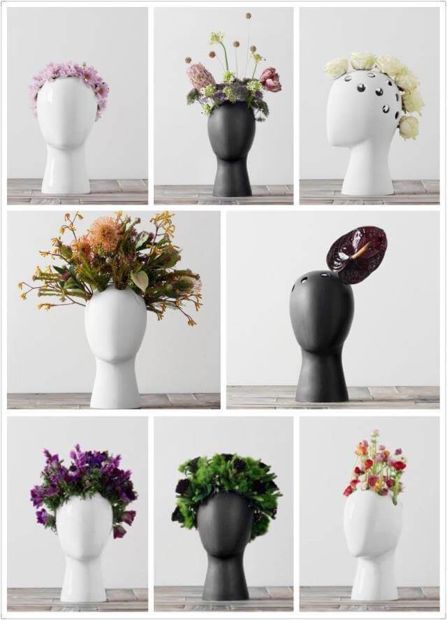Creative Human Head White Black Decorative Ceramic Vase - MaviGadget