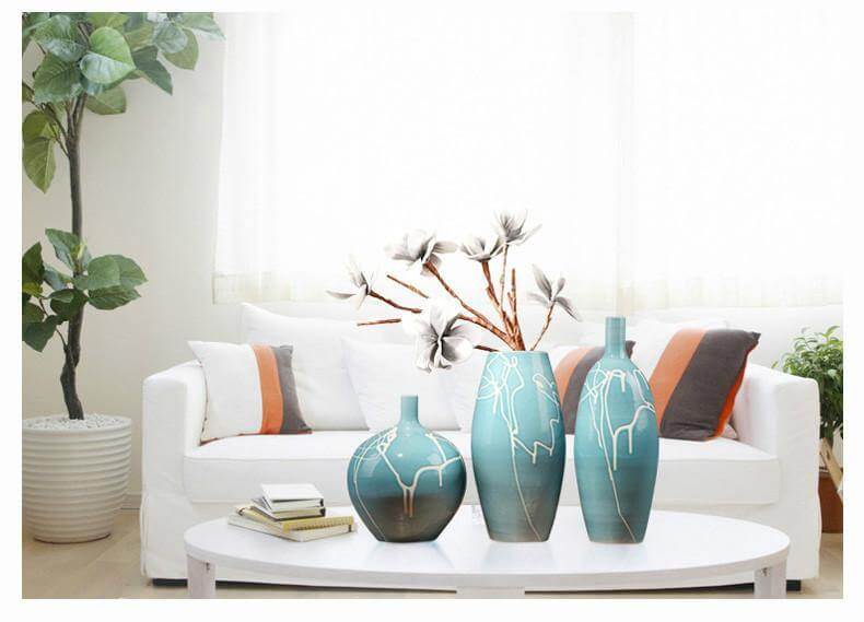 Creative Design Modern White Cream Blue Ceramic Vase - MaviGadget