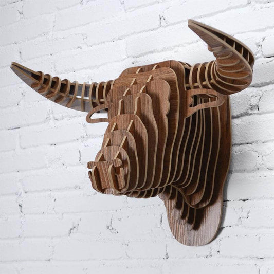 3D Wood Bull Heads Home Decoration - MaviGadget