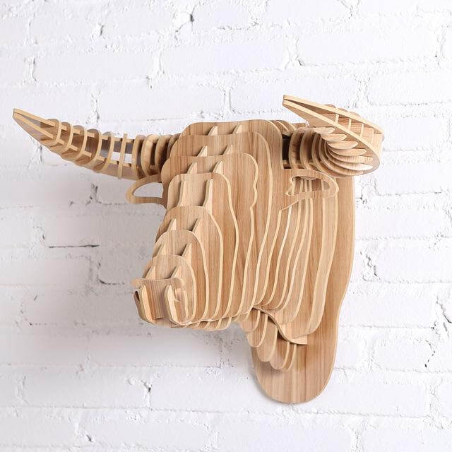 3D Wood Bull Heads Home Decoration - MaviGadget