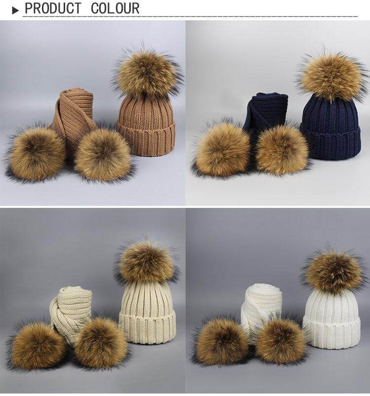 Pom Pom Beanie Warm Knitted Bobble Fur Pompom Hat and Scarf Set - MaviGadget