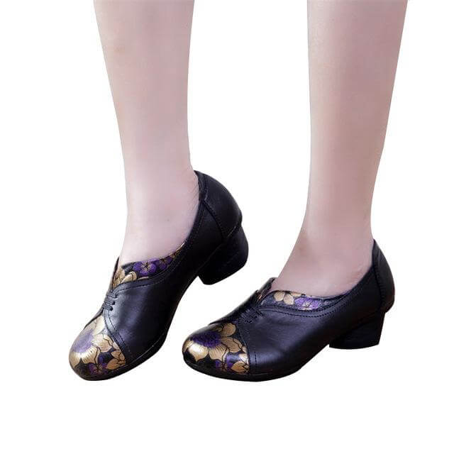 Vintage Soft Single Thick Heel Handmade Shoes - MaviGadget