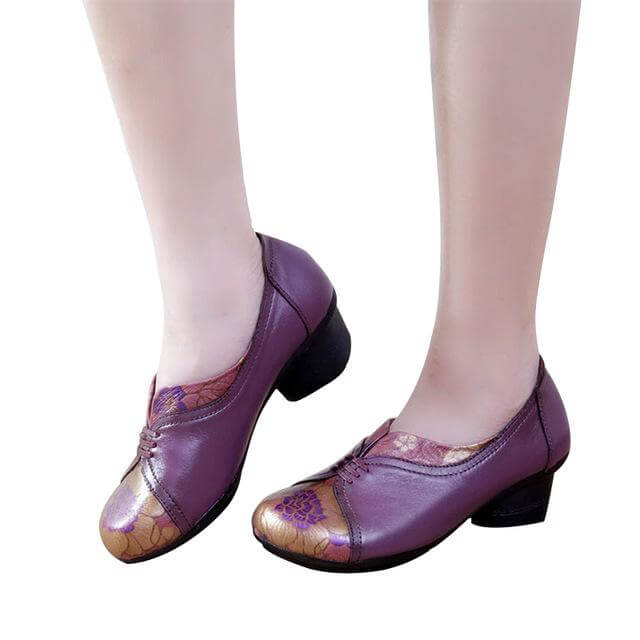 Vintage Soft Single Thick Heel Handmade Shoes - MaviGadget