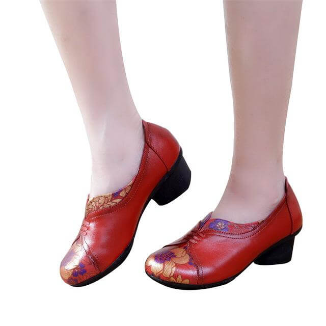 Vintage Soft Single Thick Heel Handmade Shoes - MaviGadget