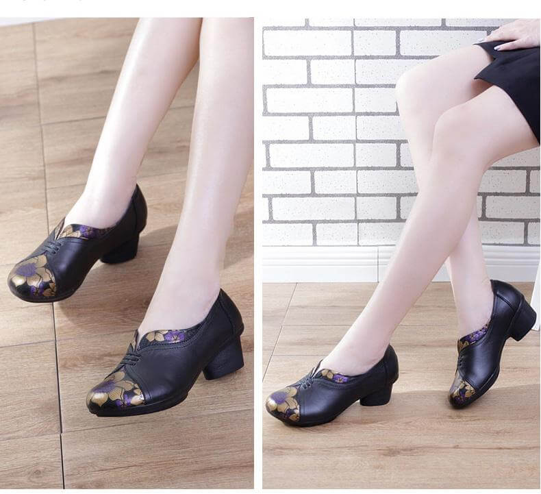 Vintage Soft Single Thick Heel Handmade Shoes - MaviGadget