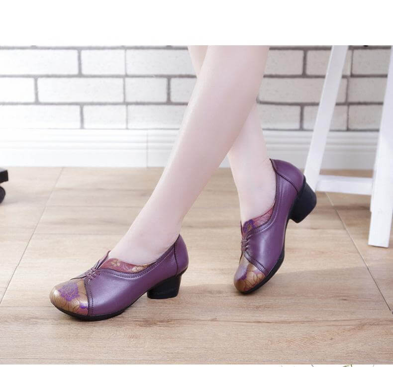 Vintage Soft Single Thick Heel Handmade Shoes - MaviGadget