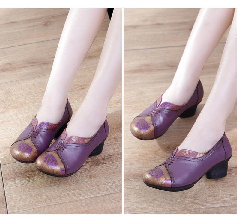 Vintage Soft Single Thick Heel Handmade Shoes - MaviGadget