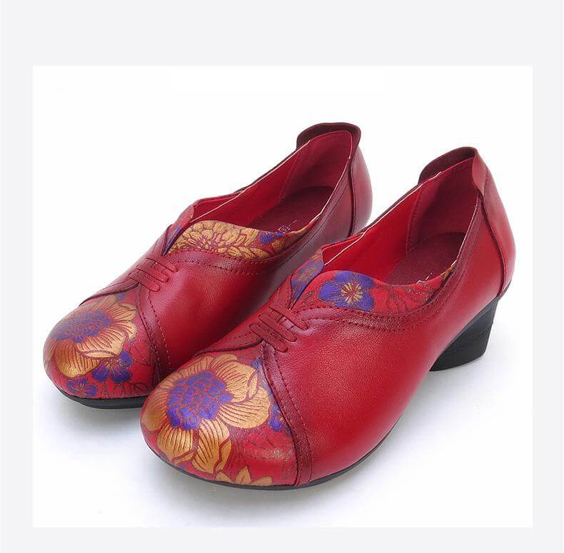 Vintage Soft Single Thick Heel Handmade Shoes - MaviGadget