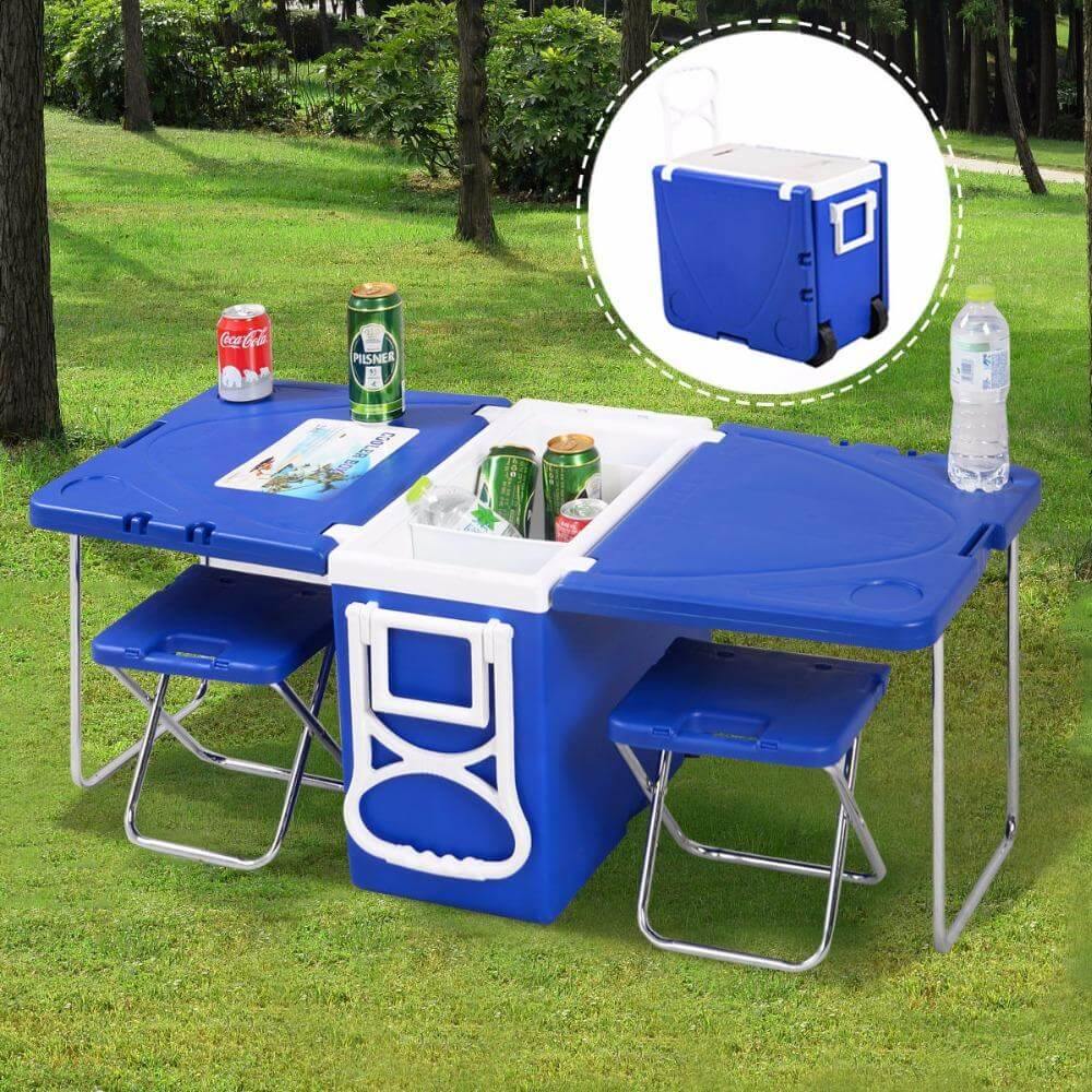 Multi Function Foldable Rolling Cooler Box Picnic Camping Outdoor Furniture Set - MaviGadget