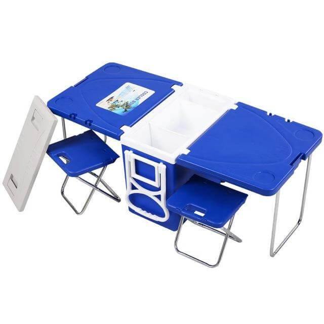 Multi Function Foldable Rolling Cooler Box Picnic Camping Outdoor Furniture Set - MaviGadget
