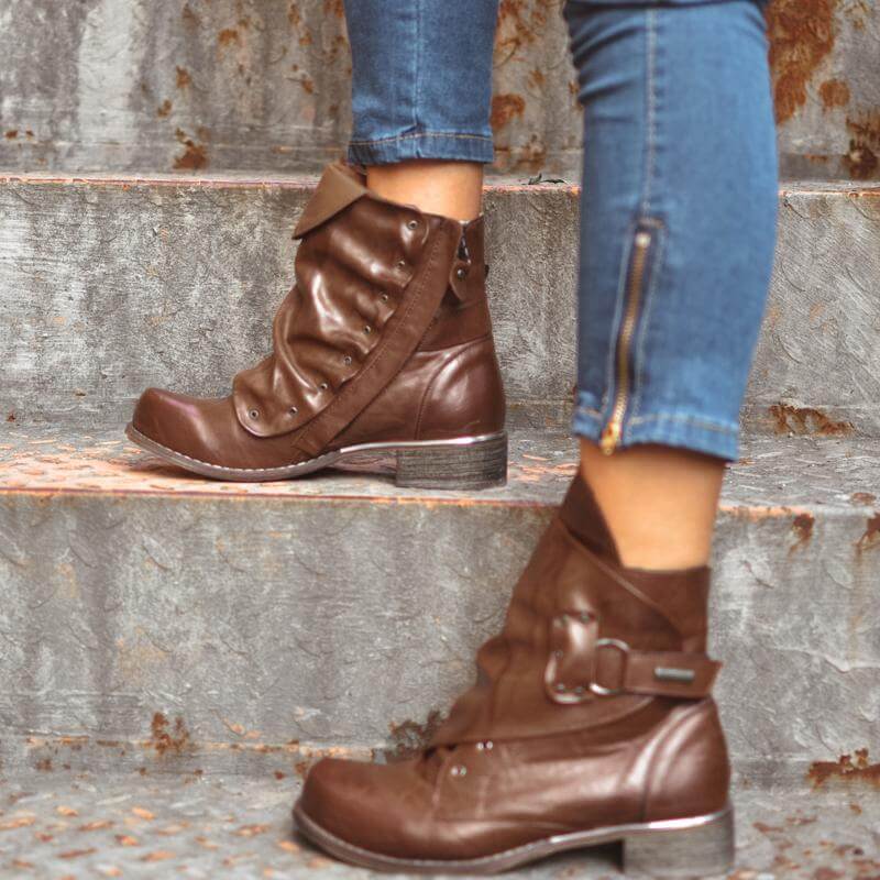 Leather Flat Ankle Winter Boots - MaviGadget